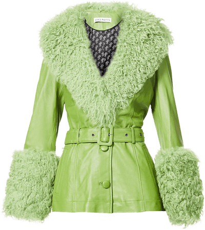 saks pots fur trim coat green