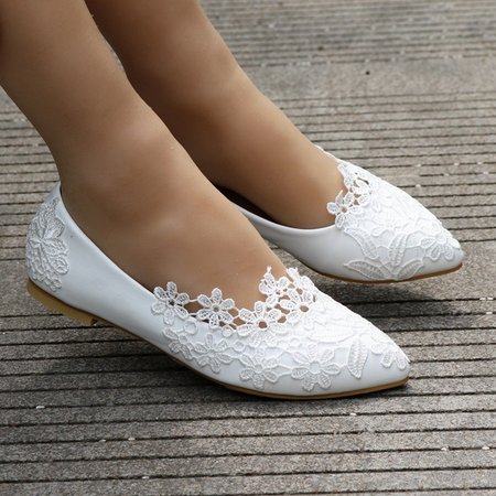 Fashion ballet flats white lace wedding shoes flat heel casual shoes pointed toe flats women wedding princess flats plus size | Wish