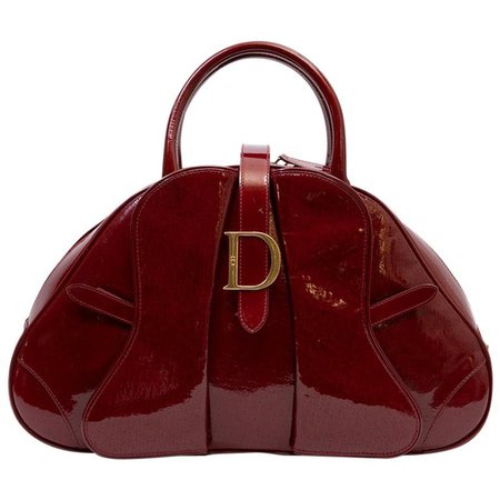 CHRISTIAN DIOR Saddle Bag in Red Patent Monogram Leather For Sale at 1stdibs