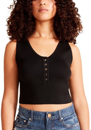 Button Up Cropped Tank Black