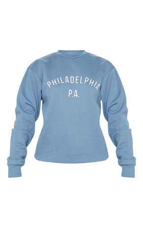 Charcoal Blue Philadelphia Sweater | Tops | PrettyLittleThing USA