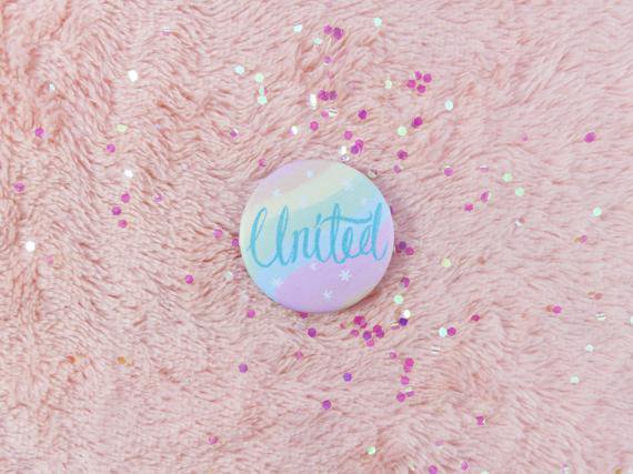 United Feminist Pin Badge Hand Drawn Pink Button Statement | Etsy