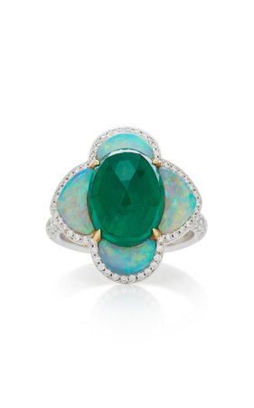 18K White Gold, Emerald, Tsavorite, Opal and Diamond Ring by Saboo | Moda Operandi
