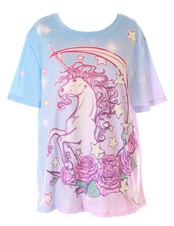 T-73 Hell-Blau Lila Mond Rosen Einhorn Fantasy Magic T-Shirt Pastel Goth Kawaii | eBay