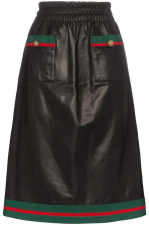 two pocket web trimmed leather skirt