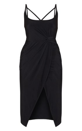 Black Slinky Strap Detail Midi Dress | PrettyLittleThing