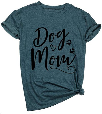 Dog Mom Shirt Women Puppy Paw Print T-Shirt Funny Graphic Tee Cotton Blend Tops Cute Short Sleeve Clothes (Dark Green, M) at Amazon Women’s Clothing store
