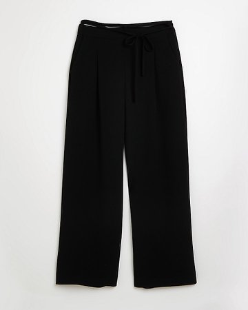 Black tie waist wide leg trousers | River Island