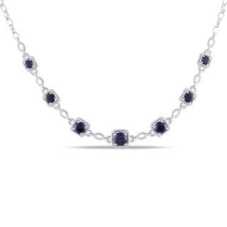 Shop Miadora Sterling Silver Created Blue and White Sapphire Flower Necklace - On Sale - Free Shipping Today - Overstock - 8642833