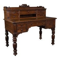 1860s Antique Victorian Scottish Oak Carved Desk