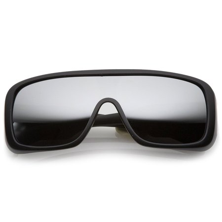 Men's Oversize Goggle Flat Top Mirror Mono Lens Shield Sunglasses 60mm - sunglass.la