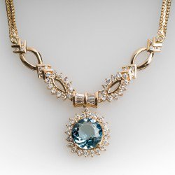 Aquamarine Necklace with Diamond Enhancer Pendant Necklace 18K
