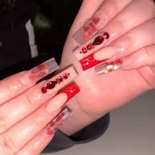 baddie red nails long