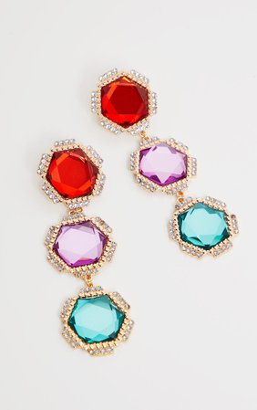 Multi Hexagon Diamante Flower Statement Earrings | PrettyLittleThing USA