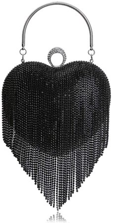 UMREN Women Luxury Heart Shape Tassel Evening Clutch Bag Rhinestones Wedding Party Purse Handbag Black: Handbags: Amazon.com