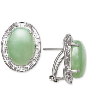 Macy's Sterling Silver Dyed Jade Greek Key Oval Drop Earrings