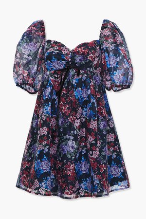 Floral Puff-Sleeve Mini Dress | Forever 21