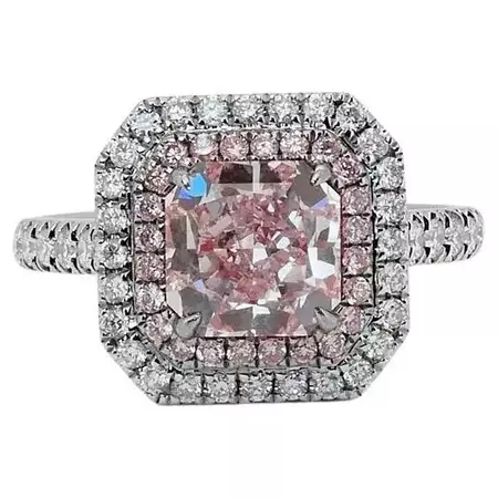Captivating 18k White Gold Halo Ring with 1.86 Ct Natural Pink Diamonds GIA Cert For Sale at 1stDibs | natural pink diamond ring, 24 carat diamond ring, diamond 24k