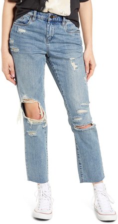 Ripped Straight Leg Ankle Jeans