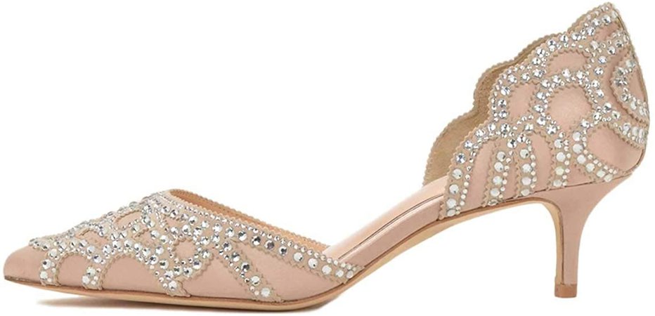 Amazon.com | XYD Women D'Orsay Wedding Pumps Pointed Toe Low Kitten Heels Slip On Rhinestones Bridal Shoes Size 15 Pink | Pumps