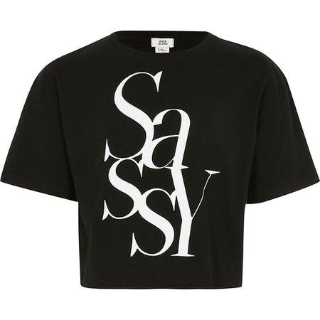 Girls black 'Sassy' cropped T-shirt | River Island