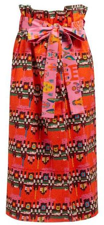 Rianna + Nina - Luisa Geometric Print Cotton Midi Skirt - Womens - Red Multi