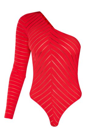 Red One Shoulder Chevron Bodysuit | PrettyLittleThing