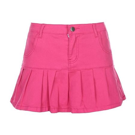 pink pleated mini denim skirt