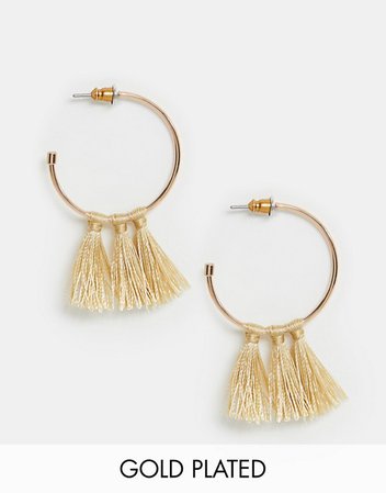 Pilgrim rose gold plated tassle hoop earrings | ASOS
