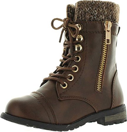 Amazon.com | JJF Shoes Mango-31 Kids Round Toe Military Lace Up Knit Ankle Cuff Low Heel Combat Boots | Boots