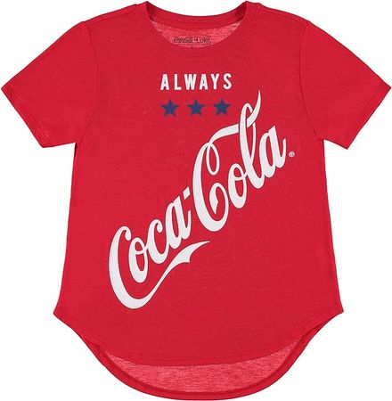 Ladies Coca Cola Fashion Shirt - Coke Classic Logo Curved Hem Hi Lo Tee at Amazon Women’s Clothing store