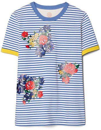 Striped Floral Embroidered T-Shirt