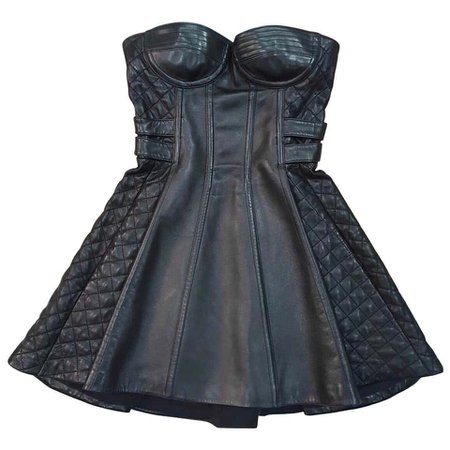 *clipped by @luci-her* Balmain Black Leather Corset Mini Dress For Sale at 1stDibs