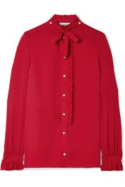 Gucci | Pussy-bow pintucked printed silk-twill blouse | NET-A-PORTER.COM