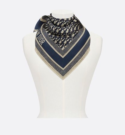 Dior Oblique Square Scarf Navy Blue Silk Twill - products | DIOR