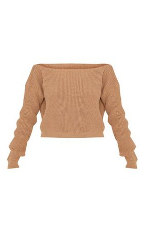 Taupe Off The Shoulder Cropped sweater