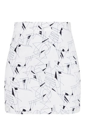 White Woven Scribble Print Mini Skirt - New In | PrettyLittleThing