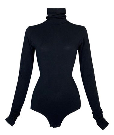 Vintage 1992 Dolce & Gabbana Pin-Up Bond Girl Black High Neck Bodysuit Top