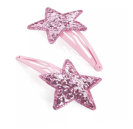 glitter pink star hairclips