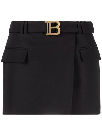 Shop Balmain logo-buckle wool skirt with Express Delivery - FARFETCH