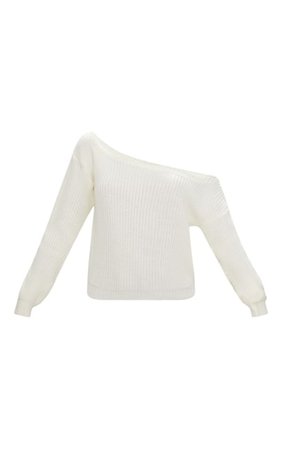 Cream Off The Shoulder Crop Sweater | Knitwear | PrettyLittleThing USA