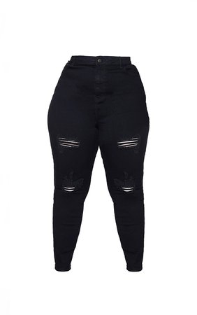 Plt Plus Black 5 Pocket Ripped Skinny Jeans | PrettyLittleThing USA