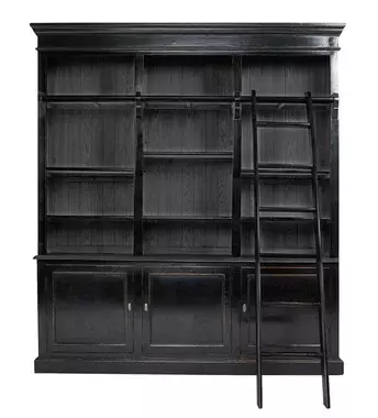 Primitive Collections Cambridge Black Wood Library with Ladder