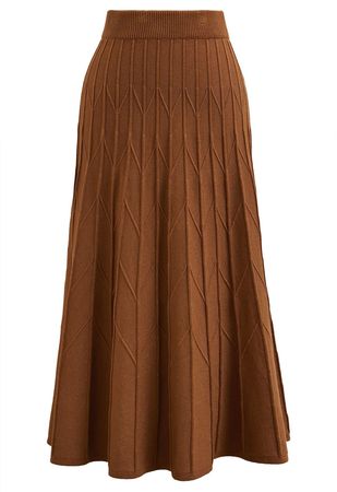 Zigzag Pleated Knit Skirt in Pumpkin - Retro, Indie and Unique Fashion