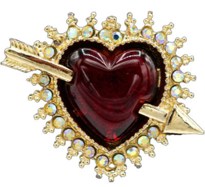 red and gold heart brooches