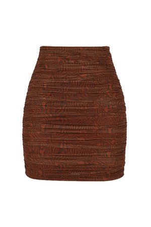 Clothing : Skirts : Mistress Rocks 'Sweet Love' Chocolate Print Ruched Mesh Mini Skirt