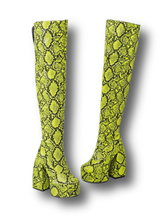 neon Ladies High Block Heels Snakeskin Over Knee Knight Boots Round Toe Western Shoes