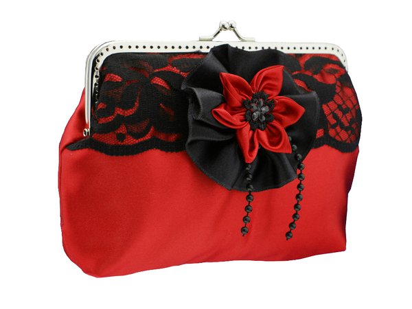 Evening bag, clutch bag, red handbag, red bag of satin lace, red satin lace bag, gothic wedding bag, black lace bag, clutches, bag 51 on Storenvy