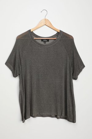 Charcoal Grey T-Shirt - Oversized Tee - Raglan Sleeve T-Shirt