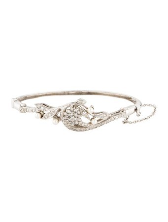 Bracelet 14K Pearl & Diamond Hinged Bangle - Bracelets - BRACE31537 | The RealReal